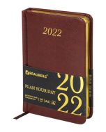 Ежедневник датированный 2022 МАЛЫЙ ФОРМАТ 100х150мм А6, BRAUBERG Iguana, под кожу, коричневый